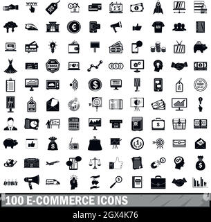 100 e-commerce icons set, simple style Stock Vector