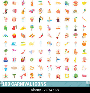 100 carnival icons set, cartoon style Stock Vector