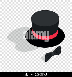 Black top hat and bow tie isometric icon Stock Vector