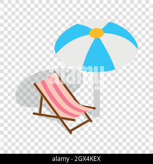 Beach chaise lounge with umbrella isometric icon Stock Vector