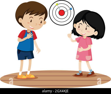 Children Playing Dart Game Stock Vector