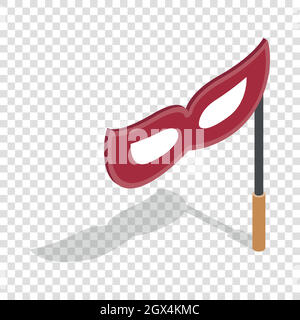 Red mask on a stick isometric icon Stock Vector