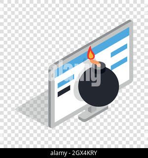 Bomb and computer monitor isometric icon Stock Vector