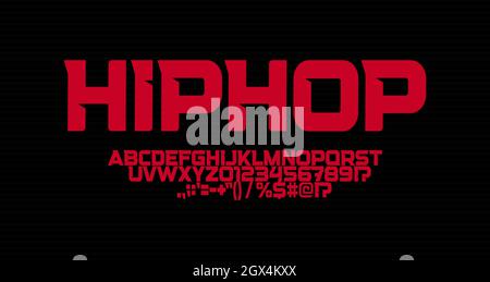Hip hop font, sharp angles letters, strong suburban logo and tshirts typography. Minimalistic futuristic typographic design. Red modern alphabet Stock Vector