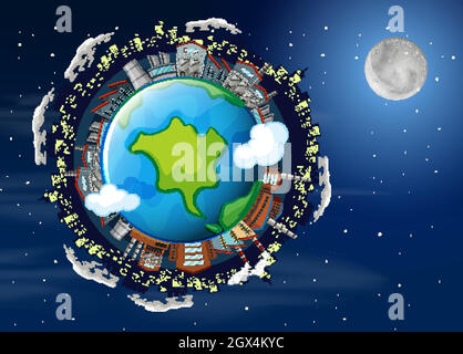 Global warming poster with buildings on earth Stock Vector