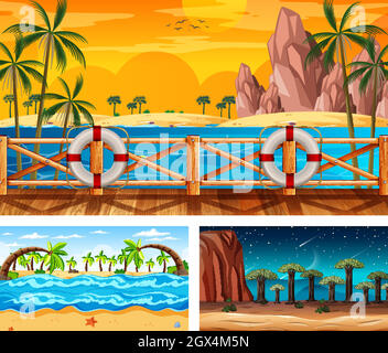 Set of different nature landscape scenes Stock Vector