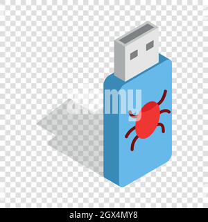 Infected USB flash drive isometric icon Stock Vector