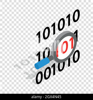 Binary code and magnifying glass isometric icon Stock Vector