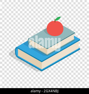 Red apple and two books isometric icon Stock Vector