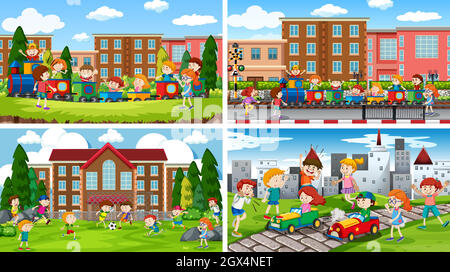 Set of scenes in nature setting Stock Vector