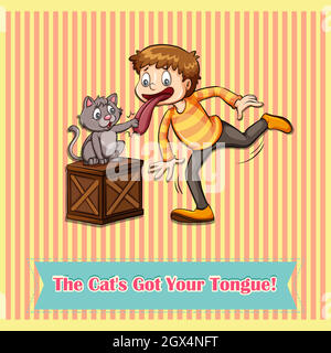 Idiom cat's got your tongue Stock Vector