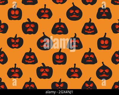 Halloween pumpkins seamless pattern. Jack-o lantern for wrapping paper, banners and advertising materials. Vector illustration Stock Vector