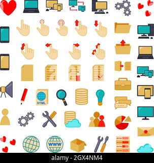 Colorful cartoon technology themed 46 icon design collection. Vector illustration for site, banner or leaflet decoration elements Stock Vector