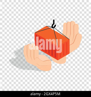 Hands holding container isometric icon Stock Vector