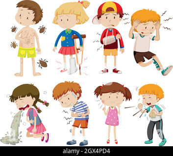 A Set of Sick Children Stock Vector