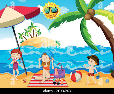 A Family Summer Holiday at Beach illustration Stock Vector Image & Art -  Alamy