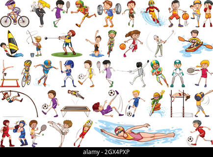 Sport activities by boys, girls, kids, athletes isolated Stock Vector