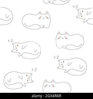 Seamless pattern with cute Sleeping fat white Kittens. Creative childish white cats texture. Great for fabric, textile Vector Illustration Stock Vector