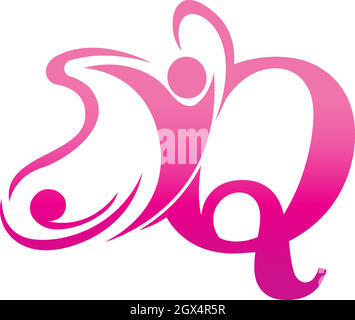 Letter Q butterfly and success human icon logo design illustration Stock Vector
