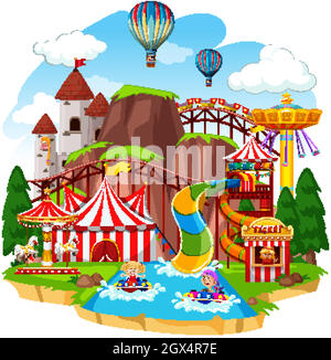 Themepark scene with many rides and waterpark Stock Vector Image & Art ...