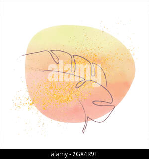 Pouring art geometric minimalist print. Modern painting abstract circle watercolor shapes with tropical leaves.  Gold surface, acrylic paint decoration Vector. Stock Vector