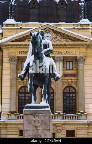 Statue of King Carol in front of the National Museum of Art. Bucharest ...