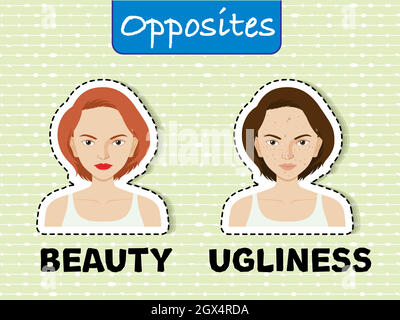 Opposite words for beauty and ugliness Stock Vector