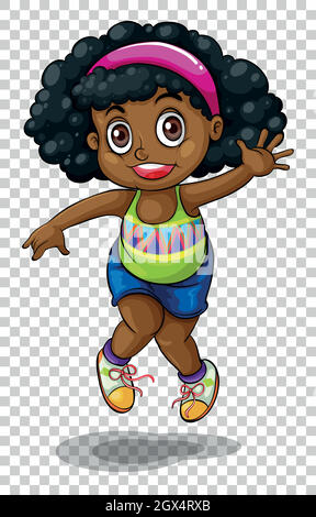 Illustration of Happy African American girl jumping and runing Stock ...