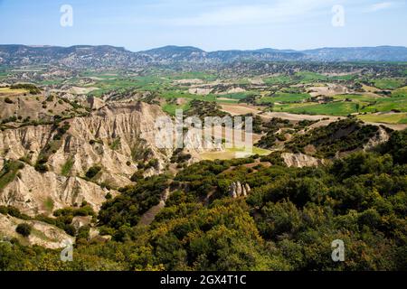 View of volcanic rock formations in Kula district of Manisa Stock Photo