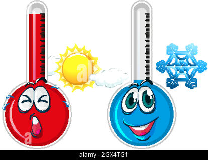 Two thermometers measuring hot and cold Stock Vector