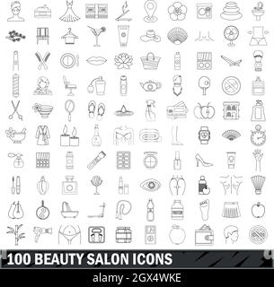 100 beauty salon icons set, outline style Stock Vector