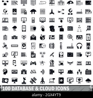 100 database and cloud icons set, simple style Stock Vector