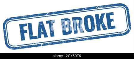 FLAT BROKE text on blue grungy vintage rectangle stamp. Stock Photo