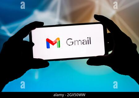 In this photo illustration a Google Gmail logo seen displayed on a smartphone. (Photo by Mateusz Slodkowski / SOPA Images/Sipa USA) Stock Photo