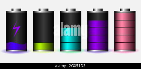 Set of vector illustration with a charged and discharged battery for a smartphone. Isolated on black background. EPS 10 Stock Vector