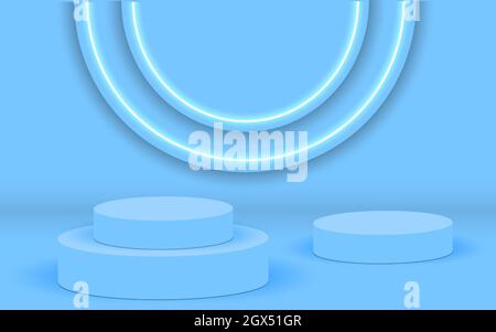 Blue podium on a blue background. Pedestal. Scene Vector illustration EPS 10 Stock Vector