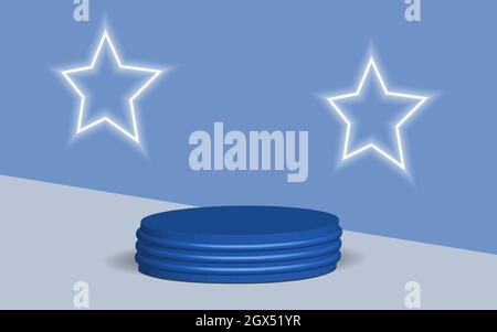 Blue podium. Pedestal with star. Scene. Vector illustration EPS 10 Stock Vector