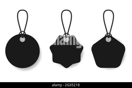 Set of black price tags with black lace on white background. EPS 10 Stock Vector