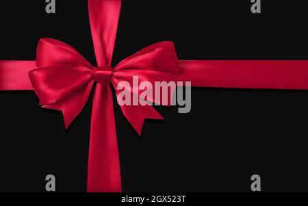 Realistic Red Gift Bow on a black background. Isolated vector object. EPS 10 Stock Vector