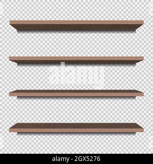 Wooden shelves on a transparent background. Isolated vector object. EPS 10 Stock Vector