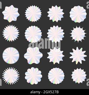 Holographic shopping labels collection. Sale or discount sticker. Special offer price tag. Supermarket promotional badge. Vector sunburst icon. EPS 10 Stock Vector