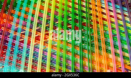 Background with colorful line design with plastic wires. Modern art. Stock Photo