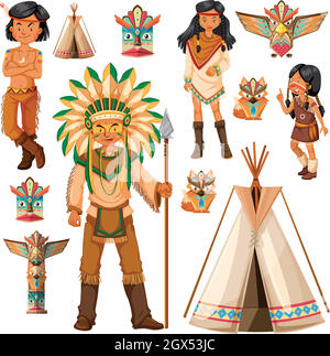 Native American Indian people and tepee Stock Vector