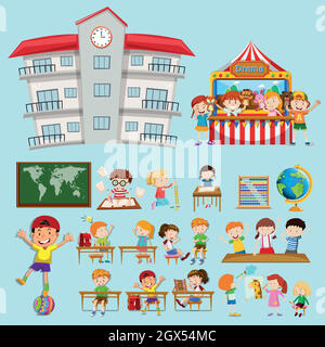 School scenes with kids in classroom Stock Vector