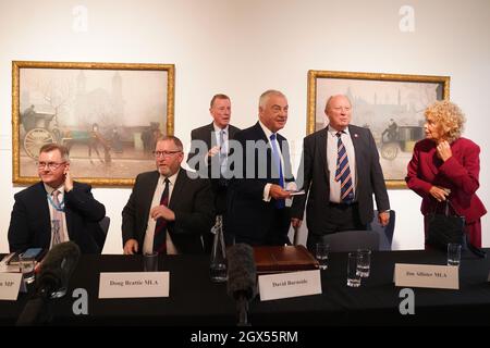 (left to right) DUP leader Sir Jeffrey Donaldson, UUP leader Doug Beattie, David Trimble, David Burnside, Jim Allister and Kate Hoey at a fringe event at the Conservative Party Conference in Manchester. Picture date: Monday October 4, 2021.