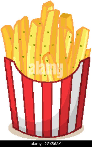 French fries in red white stripes package isolated on white background Stock Vector