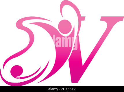 Letter V butterfly and success human icon logo design illustration Stock Vector