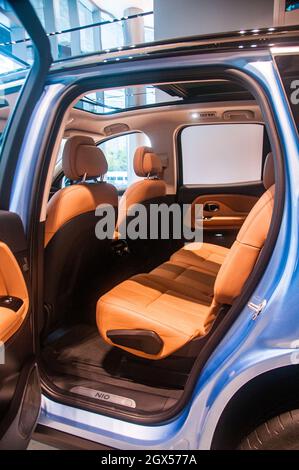 Rear seats of the Nio ES8 electric SUV. Stock Photo