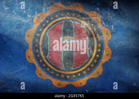 Top view of retro county of Hamilton, Ohio flag with grunge texture, USA, no flagpole. Plane design layout. Flag background Stock Photo