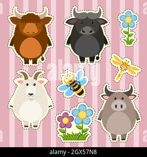 Sticker set with farm animals Stock Vector